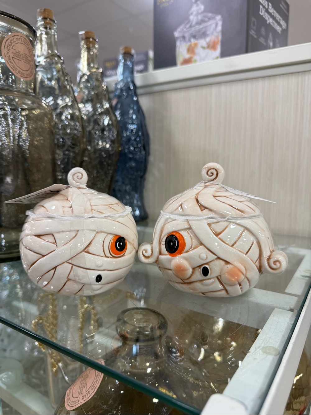 Johanna Parker Ceramic Mummy Sugar Bowls - Pair in Cream -Halloween